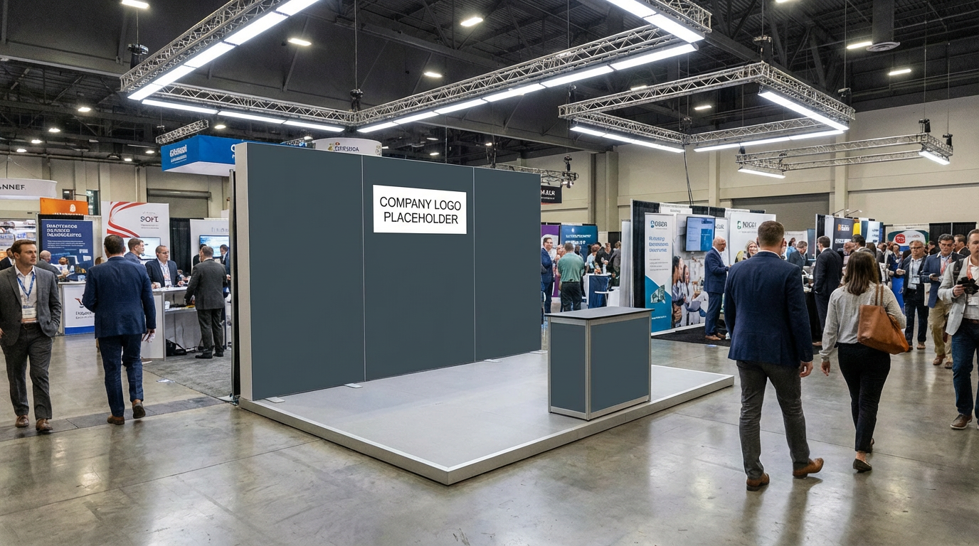 Demo booth with professional AI-generated venue background